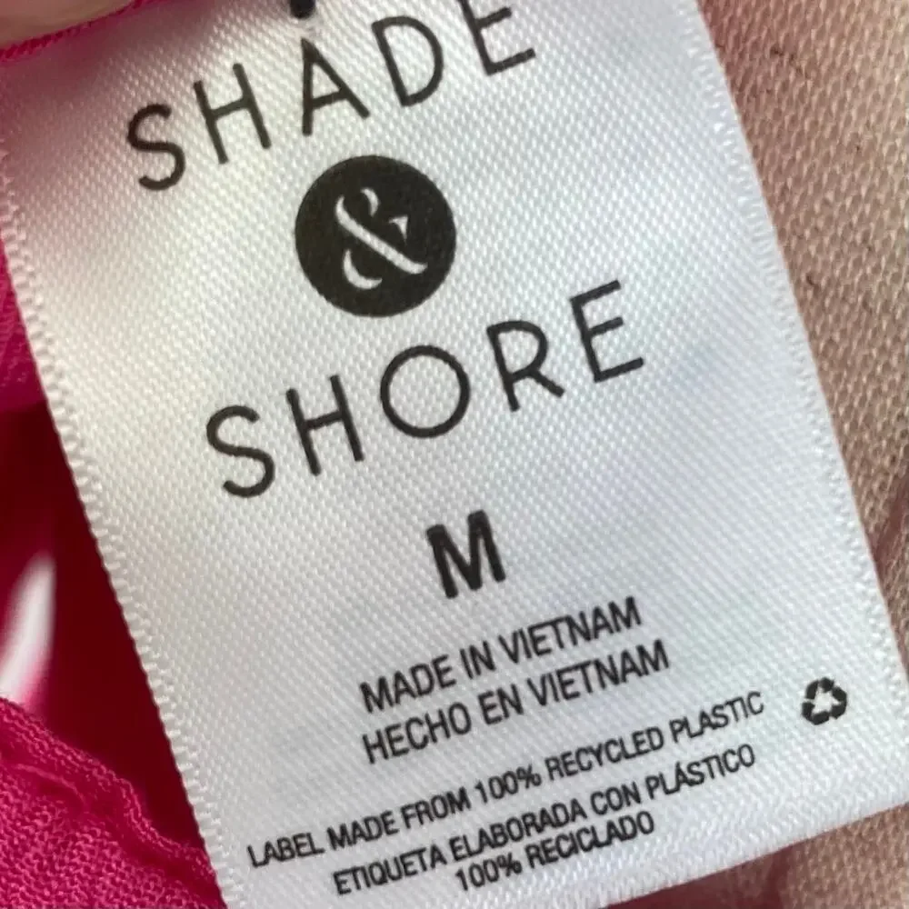 NEW SHADE & SHORE Pink Plunge Neck Swimsuit Cover Up Dress Double Slit Medium